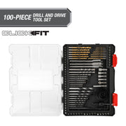 Hyper Tough 100-Piece Drill and Drive Tool Set with Assorted Steel Bits, Clear Click Fit Case, 42989CF