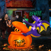 Vrilay 6FT Halloween Inflatable, Pumpkin Dinosaur with Lights Outdoor Decorations - Polyester Material