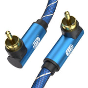 EMK 90 Degree Subwoofer RCA Cable, Male to Male, Digital Coaxial Audio, 10FT, Blue Braided Jacket, 90RCA3