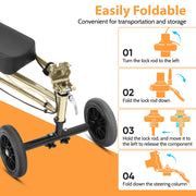 Cosywill Knee Scooter with Dual Braking System, Foldable Iron Frame, 8-Inch Swivel Wheels, Champagne Gold, HCT-9155