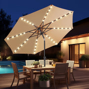 Patbrela 9ft Solar Polyester Patio Umbrella, 32 LED Lighted, Adjustable Tilt, UV-Resistant Beige Canopy, Aluminum Alloy Frame, Octagon Shape
