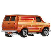 Mattel Hot Wheels Premium Boulevard Ford Transit Supervan 1:64 Scale Die-Cast Van Orange Metallic Retro Striped Graphics Real Riders HRT76