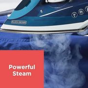 BLACK+DECKER Steam Iron with Stainless Steel Sole Plate, Automatic Cord Reel, Vertical Steaming, 250ml Easy-Fill Water Tank, Anti-Drip System, 1200W ICR004B