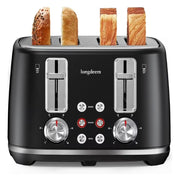 LONGDEEM LD-T7045A 4-Slice Toaster, Six Browning Settings, Extra-Wide Slots, Dual Independent Controls, High-Lift Lever, Black
