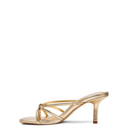 DV Dolce Vita Zini Strappy Heeled Sandal, Gold Metallic, 2.5-Inch Mid Heel, Square Toe