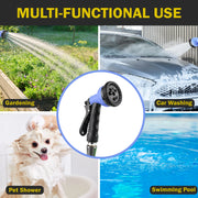 KOTTO HD-100FT Heavy Duty Expandable Garden Hose, Lightweight Rubber-Polymer Blend, Leak-Resistant, Solid Brass Fittings, 5/8 in Diameter, 100 ft, Blue