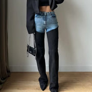 Panan Fashionable High Waisted Two Tone Patchwork Flared Denim Jeans for Women with Retro Inspired Unique Design