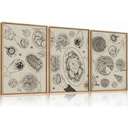 HPNIUB Vintage Food and Drink Framed Canvas Wall Art Set, Sketch Pizza Cheers Thanksgiving Turkey Artwork, Black and White Prints, 16 x 24 in, Pack of 3