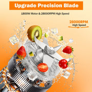 TINANA HB002C 2-in-1 Blender Grinder Combo, 1800W Motor, 68 Oz Pitcher, 27 Oz Grinder, Black and Clear