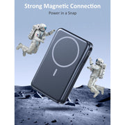 Breezio Magnetic Portable Charger Power Bank, 10000mAh, 20W Fast Charging, 5-in-1 with Built-In Type-C and Lightning Cables, Wireless Charging, Dark Black, W17