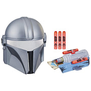Hasbro Nerf Star Wars Mandalorian Mask and Gauntlet Blaster Set with 6 Elite Darts, Gray and Blue