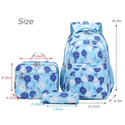Forestfish Teen Backpack Set with Daisy Print, Water-Resistant Nylon, Includes Insulated Lunch Bag and Pencil Case, Large Blue School Bag