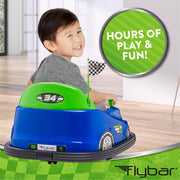 Flybar Kid Trax 6V Bumper Car Ride-On Toy, Blue, 360 Spin, LED Lights, Soft Foam Bumpers, Safety Seat Belt