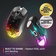 SteelSeries Aerox 9 Wireless Gaming Mouse, Ultra-Lightweight Honeycomb Design, 18 Programmable Buttons, TrueMove Air Optical Sensor 18K DPI, IP54 Water Resistant, Bluetooth 5.0 and 2.4 GHz, USB-C Charging, Black