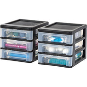 Li Zhe Fine Goods Store 2 Pack 3 Drawer Desktop Organizer, Black Plastic Stackable Storage Box for Office Supplies, Stationery, Makeup, Crafts