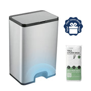 Nine Stars Automatic Trash Can, 13 Gallon, Brushed Stainless Steel, Foot Motion Sensor, Soft Close Lid, Silver, DZT-50-53