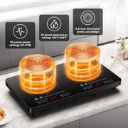 Sunmaki Double Induction Cooktop, 2 Burner, 1800W, Black, Touch Control, Portable UL-JDL-CS18D6-BK
