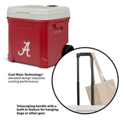 Igloo 60 QT Profile II Rolling Cooler with Ultratherm Insulation and Cool Riser Technology, Alabama Crimson Tide Red, 92 Can Capacity, Wheeled, 28204