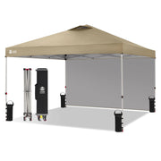 Crown Shades One-Push Max 12 ft x 12 ft Complete Canopy with 1 Sidewall, Beige, Water-Resistant 150D Fabric, UPF 50+ Protection, FAST CLIP System, RM144-S1