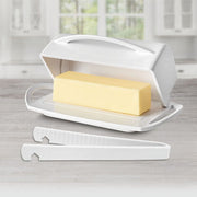 Better Dish Butter Dish with Flip-Top Lid and Toaster Tongs Bundle, White, BPA-Free Plastic
