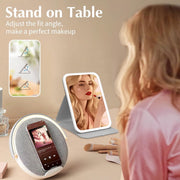 Behome Travel Makeup Mirror with 72 LED Lights, 3 Color Modes, Adjustable Brightness and Angle, Foldable Vanity Mirror, White, CP-C793