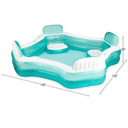 Funsicle Summer Escape Inflatable Swimming Pool, 8.7 ft Rectangular, Lagoon Blue, 4 Cushioned Seats with Backrests, 2 Built-In Drink Holders, KB0986000