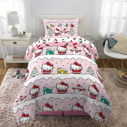 Franco Manufacturing Co. Inc. 7C086W Hello Kitty Holiday Kids 6 Piece Reversible Comforter Bed In A Bag, Queen