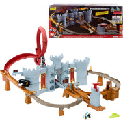 Mattel Hot Wheels Mario Kart Bowsers Castle Track Set with 1:64 Scale Die-Cast Kamek Vehicle, Interactive Loops, Slam Launcher, Lap-Tracking Flag, Bullet Bill Challenge, Multicolor, Storage for 30+ Vehicles
