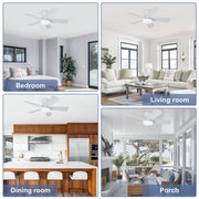 Depuley 35-Inch Low Profile Ceiling Fan with Dimmable LED Light, 6-Speed DC Motor, Remote Control, 5 White ABS Blades, Indoor/Outdoor Damp Rated WS-FPZ194-35C-WH.NA