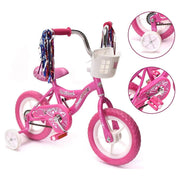 Wonderplay Kid's BMX Bike, 12 in, Pink, EVA Tires, Training Wheels, Front Basket, Adjustable Padded Seat