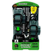 Rhino USA TD-RSRE1X10-BLK-WAL 1in x 10ft Retractable Ratchet Straps, 2 Pack 403lbs Load Limit