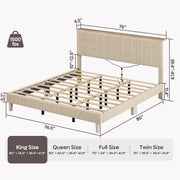 Bestier King Platform Bed with Adjustable Storage Headboard Shelf, RGB LED Lighting, Corduroy Upholstered Frame, Taupe