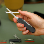 Swiss Tech Helfen 12-in-1 Multi Tool Knife with Stainless Steel Drop Point Blade, G10 Handle, Black, 6161
