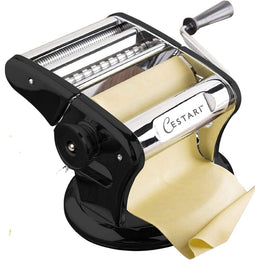 Cestari Stainless Steel Pasta Machine - 150 mm Roller with Patented Suction Base for No-Slip Use, Black