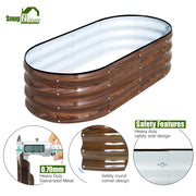 SnugNiture TYHC421 Galvanized Raised Garden Bed Set, 3-Pack, Oval Metal Planter Boxes, Brown Wood Grain, 46x24x12 in