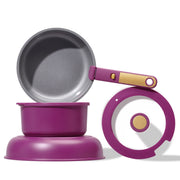Carote Ceramic Nonstick Cookware Set, 6 Pieces, Detachable Handle, Induction Compatible, Oven Safe, Purple, A13622