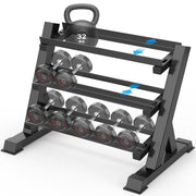 Dprodo Adjustable Dumbbell Rack, 3-Tier, Heavy-Duty Alloy Steel, Black Powder-Coated, Holds 1100 lb, Adjustable Width Shelves, Non-Slip Rubber Caps