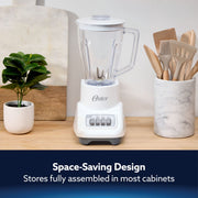 Oster Turbo Countertop Blender, 750W Motor, 54 oz BPA-Free Plastic Jar, Stainless Steel Blades, 5-Speed, White, 2254504