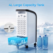 RUIE Portable Evaporative Air Cooler 3-in-1 Fan Humidifier with 4L Water Tank, Ice Packs, Remote Control, Oscillation, Timer, Wheels, LFJDLA0168
