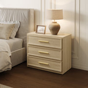SICOTAS 3-Drawer Nightstand Set of 2 with Oversized Storage, Adjustable Feet, Gold Handles, Light Oak Finish, 31.3 in W