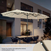 Autlaycil 15 Ft Rectangle Patio Umbrella with Solar-Powered 48 LED Lights, Crank Opening, Steel Frame, Beige Canopy, Includes Umbrella Base OB-OTU071KK