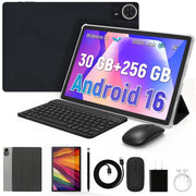 AEEZO Android 16 Tablet, 14 Inch 1920x1200 FHD Touchscreen, Octa-Core Processor, 30GB RAM, 256GB Storage, 10000mAh Battery, 5MP Front Camera, 8MP Rear Camera, Keyboard Case, Mouse, Stylus Pen
