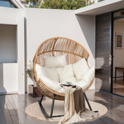 Walsunny Rocking Egg Chair, Outdoor Patio Wicker Lounger, Oversized Egg Shell Design, Beige Cushion, Indoor Outdoor Use