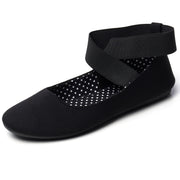 Alpine Swiss Peony Ballet Flats for Women, Elastic Ankle Strap, Round Closed Toe, Padded Comfort, Black