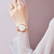 OLEVS 5869 Ladies Wrist Watch, Rose Gold Stainless Steel, Ultra Thin 33mm Case, Quartz Movement, Mesh Strap