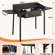 Sixdaysox 2 Burner Camping Stove, 150000 BTU, Propane, Cast Iron, Portable with Wind Panel and Removable Legs