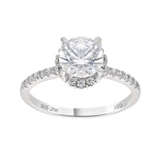 Brilliance Fine Jewelry Round 1.5 Carat Lab Grown Diamond Halo Bridal Ring, Sterling Silver, Size 7