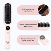 L'ANGE HAIR Smooth-It 2-in-1 Digital Hair Straightening Comb with Adjustable Temperature, Negative Ion Technology, Protective Heat Shield, Dual Voltage, Black
