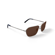 Caribbean Sun Duck Key Unisex Polarized Sport Sunglasses, Silver Geometric Metal Frame, High Contrast Brown Glass Lenses, Large 61-15-140 CS067M