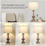 JUJUYUYOP Three-Level Dimmable Table Lamps Set of 2 with USB Port, 25 in, Gray Resin Base with Linen Shade, LM8901